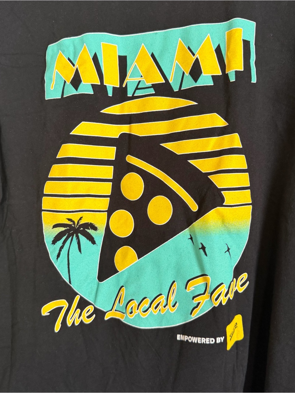 Bella Canvas Black Kids Miami Pizza Graphic Tee with Teal & Yellow Print